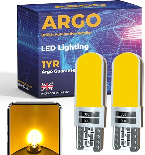 Ampoules LED 501 Cob Xenon Ambre pour clignotants latéraux de voiture - Mise à niveau de la carte - Dôme de courtoisie - Pour plancher de voiture - Sans capuchon - 194 168 T10 W5 W - Ampoule LED 12 V - Shop-Ritbs