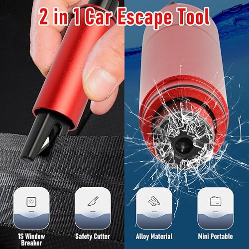 Runmeihe 2 en 1 Coupe Ceinture Brise Vitre, Marteau de Sécurité de Voiture Brise Vitre avec Verre de Test, Outil D'évacuation d'urgence de Sauvetage (1, Red) - Shop-Ritbs
