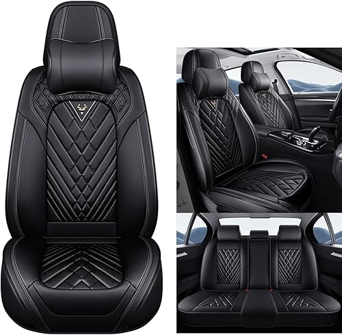Eunncu Housses de Siège de Voiture Universelle | Ensemble Complet de Housses Siege Auto Universel en Cuir | Compatible avec Les Airbags Latéraux | Couvre Sieges pour Avant et Arrière, Noir - Shop-Ritbs