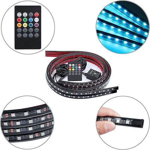 Justech 4 Feux de barre de bande kit avec son Actif et télécommande sans fil pour intérieur de voiture, 8 couleurs, néon LED, 12 V RGB - Shop-Ritbs