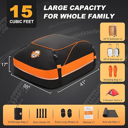 Sailnovo Sac De Toit Voiture Coffre De Toit pour Voiture Souple éTanche -Tapis AntidéRapant, 4+2 Sangles RenforcéEs, 4 Crochets De Porte, Sac De Transport, pour VéHicules avec/sans Barres De Toit - Shop-Ritbs