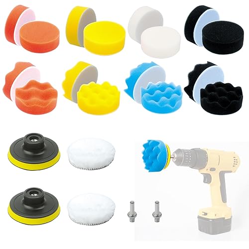 AYSYR Lot de 22 éponges de polissage, embout de polissage pour visseuse sans fil 80 mm, tampon de polissage avec tampons de polissage en laine et adaptateur de foret, accessoire de polissage pour - Shop-Ritbs