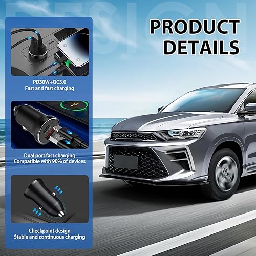 Chargeur Allume Cigare USB C, 2 Ports 54W Charge Rapide Chargeur Voiture with USB C et A, Mini Prise Allume Cigare, Prise Allume Cigare 12V, pour Phone 16 15 14 13 12 11 Pro Plus S38 Pad - Shop-Ritbs