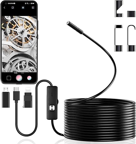 Caméra d'inspection endoscopique avec 8 lumières LED sans WiFi, étanche IP67, caméra endoscopique flexible et rigide pour Android/iPhone/iPad (5 m) - Shop-Ritbs