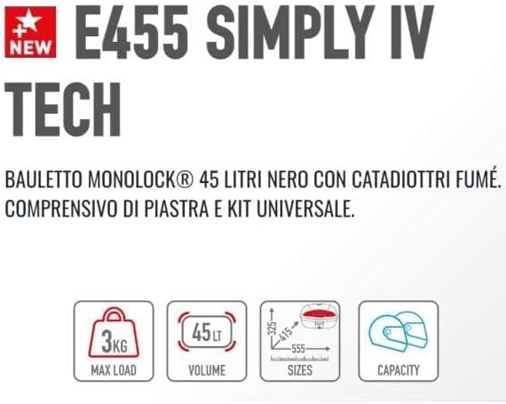 Givi E455NT Cabinet Simple IV Tech Noir catadioptères fumés 45 l avec Plaque Universelle - Shop-Ritbs