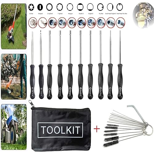 oGoDeal Lot de 10 tournevis pour réglage de carburateurs Walbro de petits moteurs à 2 temps de tronçonneuses/rotofils/etc. Husqvarna, Troy-Bilt, etc. avec brosse et kit d'outils de nettoyage - Shop-Ritbs